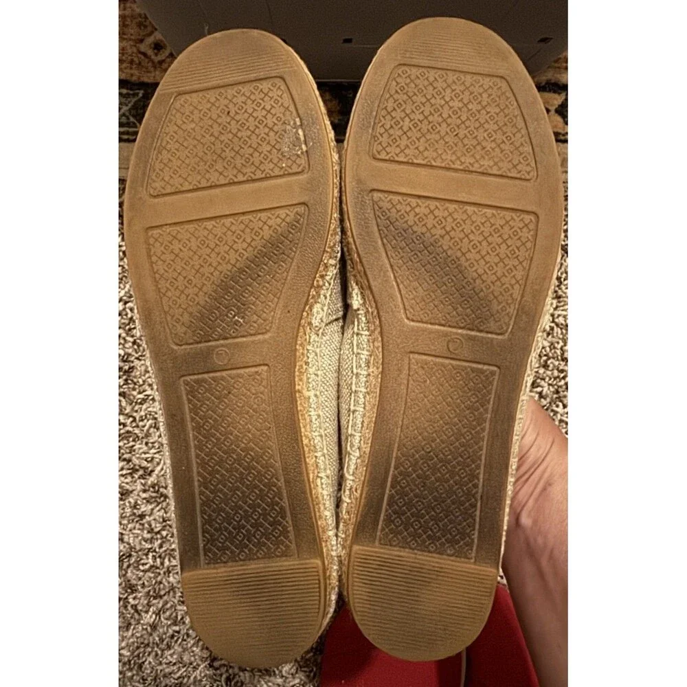 EUC Tory Burch Weston Women Beige Pink Logo Slip On Espadrilles Flats Shoe Sz 7